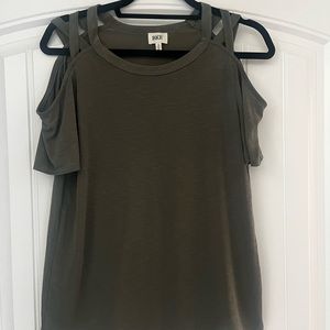 Size Small Buckle  brand cold shoulder tee- greenish-grey